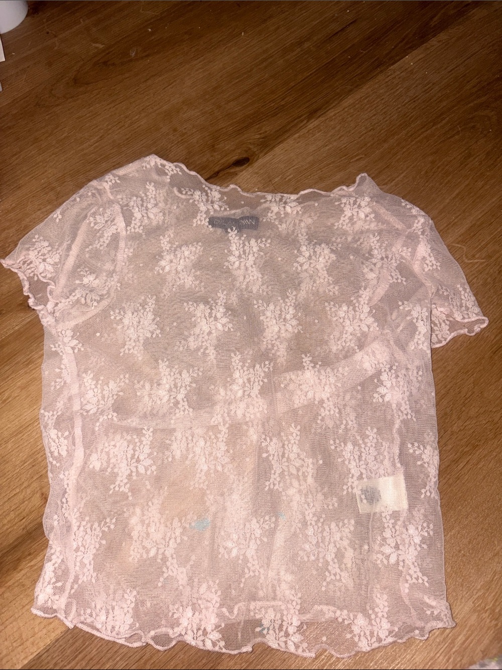 Light Pink Lace Short-Sleeve Sheer Top